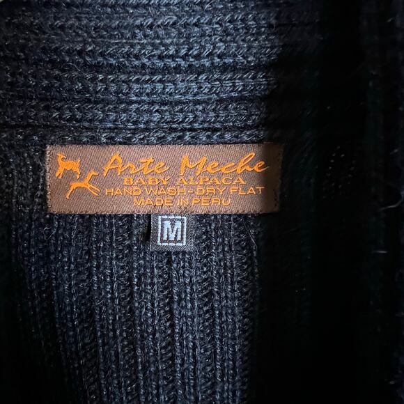 Arte Meche Baby Alpaca Rib Knit Open Front Cardigan Sweater in Black W's Medium - Picture 5 of 5